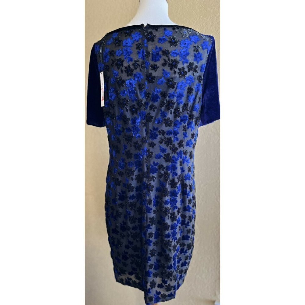 T Tahari Women's Blue Riley Floral Velvet Boat neck Burnout Dress Size L - Picture 8 of 12